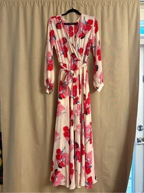 Floral Wrap Maxi Dress in Pink and Red
